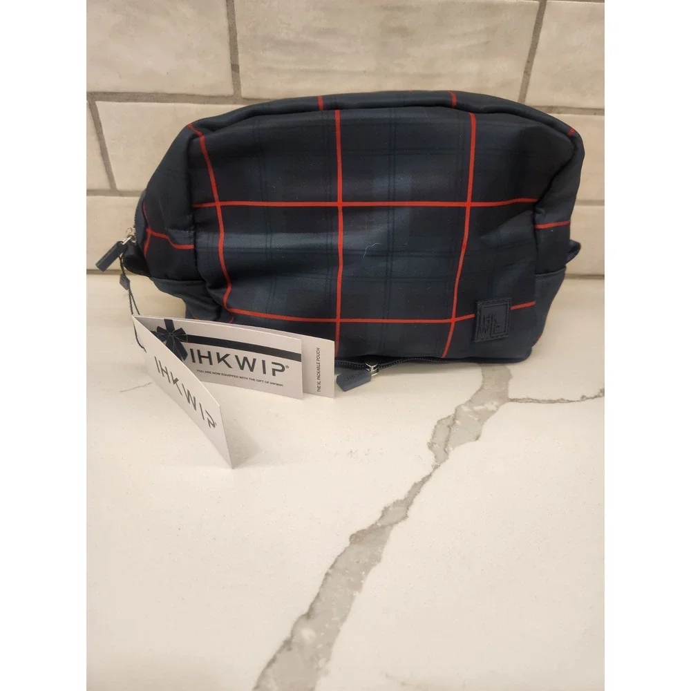IHKWIP XL Packable Cosmetic Makeup Toiletry Case Green Plaid New With Tags